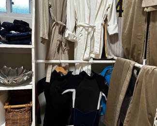 Robes, wetsuits, paper ahredder, 