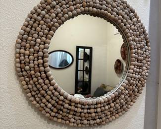 Wood bead round mirror 23”