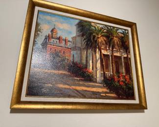 Oil painting of Spanish? Buildings 