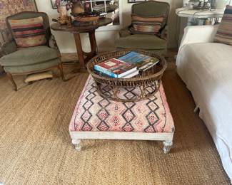 Large ottoman with platform tray basket