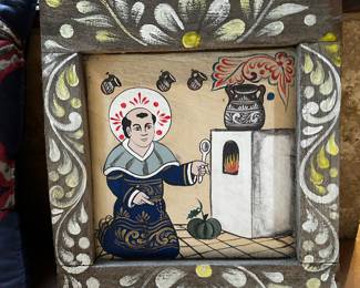 Primitive style art in painted frame 