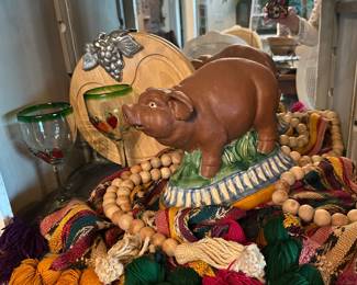 Majolica looking  pig with ethnic decor