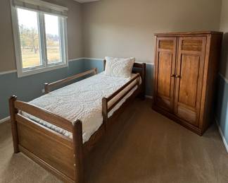 Oak twin bunk beds (can be stacked or stand alone)w/matching dresser