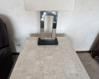 marble end tables, lamps