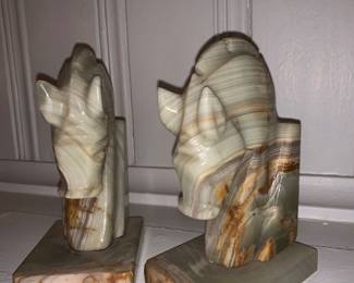 VINTAGE PAIR OF ALABASTER HORSE BOOKENDS