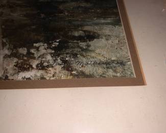 CLOSE UP VIEW OF ARTIST SIGNATURE OF HIGH QUALITY SIGNED ARTIST WATERCOLOR OF WATERFALL