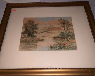ANTIQUE QUALITY WATER COLOR OR OIL PAINTING SIGNED AND PURCHASED FROM DUMOUCHELLES AUCTION HOUSEIC