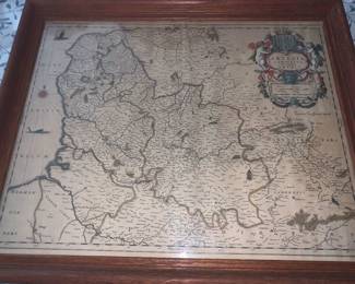 Cartographer By Janszoon Blaeu C. 1640, Artois Northwestern France 15" X 19" Framed Nicely under glass in heavy antique oak wood.