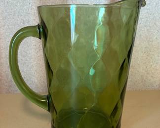 Hazel Atlas Harlequin Diamond Avocado Green 64 oz Glass Pitcher