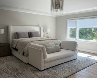 Restoration hardware Custom King Size bed.  $1,900 Bench, bedding and mattress sold separately. 