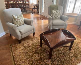 Lazyboy chairs, butler’s tray table, sofa