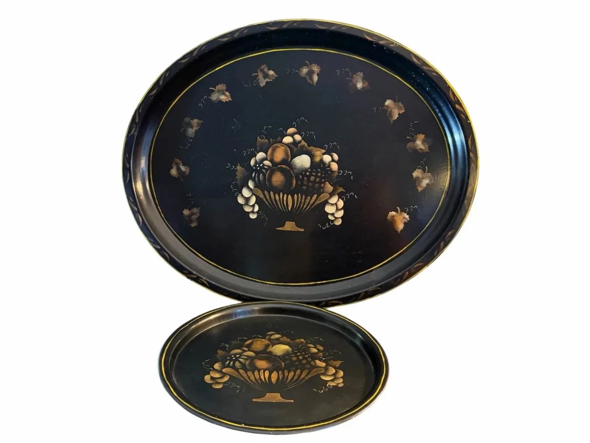 001 Two 1952 Signed, Dated  Stenciled Toleware Trays
