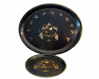 001 Two 1952 Signed, Dated  Stenciled Toleware Trays