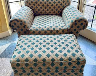 ($480- Custom Upholstered club chair with ottoman, chair- 42x35x31, ottoman- 29x19x17)