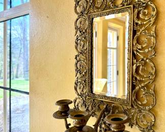 ($300- European, Antique mirrored wall sconce, 9x5x18")
