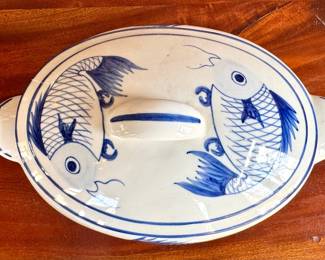 Close Up top- ($42- Vintage Shafford Koi Vegetable Bowl, 10x6)