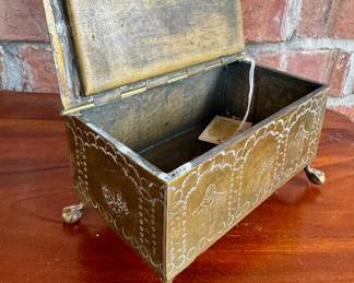Close Up- ($60- Antique Brass Box on clawed feet, late 19th century, 6"x4"x3")