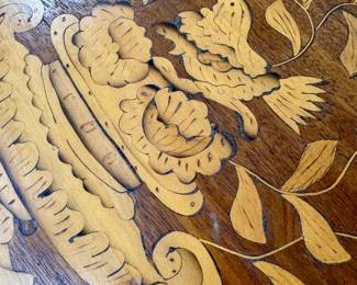 Close Up- ($650 each, 2 available, Antique twin sleigh beds, beautiful inlay/marquetry throughout, disassembled for easy move)