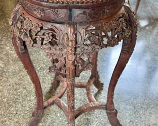 Close Up- ($350- Antique Chinese Jardiniere wood/marble stand, 33")