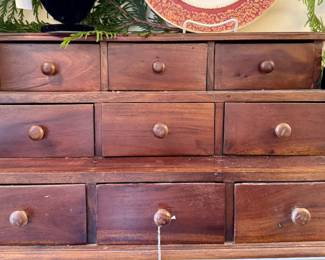 ($68- Vintage 9-drawer apothecary cabinet, 23x11x12)