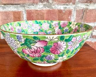 ($48- Vintage 1940's green floral hand-painted Chinese bowl)