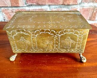 ($60- Antique Brass Box on clawed feet, late 19th century, 6"x4"x3")