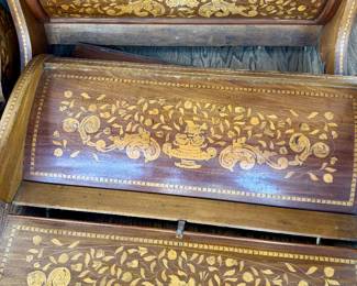 ($650 each, 2 available, Antique twin sleigh beds, beautiful inlay/marquetry throughout, disassembled for easy move)