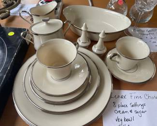 Lenox Solitare 8 place settings with serving bowl, S&P, C&S