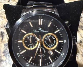 	#53		Lucien Piccard 12011-BB11GA Mens Chronograph Movement Watch Waterproof 330m - Stainless Steel w/Sapphite Crystal - NEW w/box	 $ 200.00 		