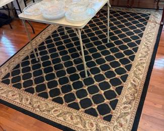 	#6		Black, beige, and maroon machine floral rug - as is wear  9 1/2' x 6 1/2' 	 $ 100.00 																							