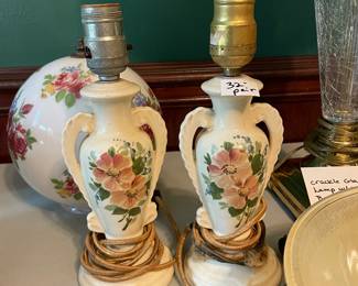 	#41		Vtg Painted Floral Porcelain Handled Lamps - working 	 $ 32.00 		