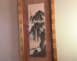 	#64		Asain Vintage Wood Block Painteed Art Set Paid - 9.75"x19.25" Signed silk paper matted	 $ 140.00 		