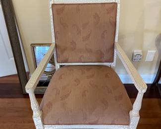 	#49		Louis XVI style armchair with distressed white painted frame	 $ 65.00 		