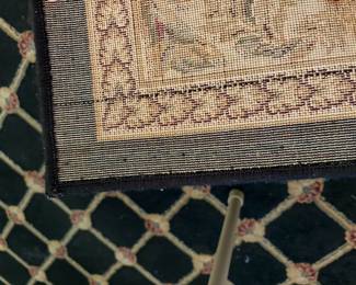 	#6		Black, beige, and maroon machine floral rug - as is wear  9 1/2' x 6 1/2' 	 $ 100.00 																							