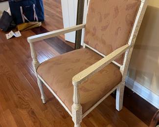 	#49		Louis XVI style armchair with distressed white painted frame	 $ 65.00 		