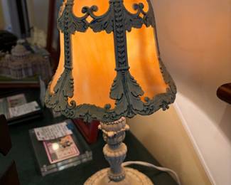 	#80	KW	Antique Salem Bros Slag Glass Cast Iron Vanity Boudier Lamp - Working 14" *FIRM*	 $ 185.00 		