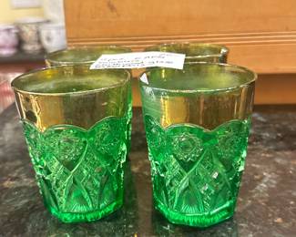 	#105	RA	Four piece Tumblr set Northwood glass Memphis pattern EAPG - as is gold rim	 $ 20.00 		