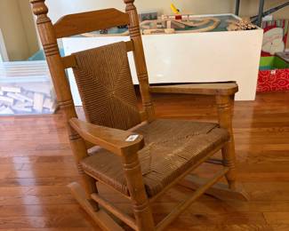 	#18		Child Wood Rocking Chair Woven Seat and Back - 30x18x15	 $ 30.00 		