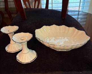 	#55		Lenox Symphony 3 pcs - Oval bowl w/platinum trim and Pair of Candlesticks 4.25"	 $ 25.00 		