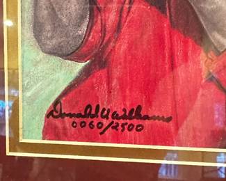 	#097	RA	Tiger Woods making history by Donald B Williams 6-1-97 art print 0060/2500 13.5x15.5” frame as is 	 $ 60.00 		