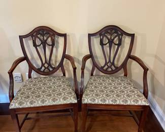 	#48		Pair of Bernhardt Dining Captains Chairs w/floral upholstrey 	 $ 175.00 		