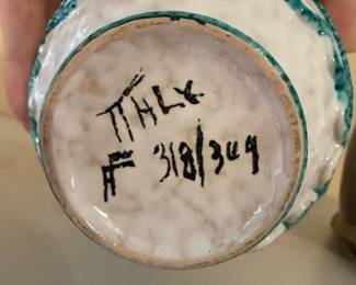 	#23		Signed and Number Fratolle Fanciullacci Art Pottery - blue and white	 $ 35.00 		