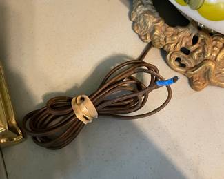 	#44		Handpainted Milk Glass Lamp w/brass Base - as is crack at base and wiring	 $ 45.00 		