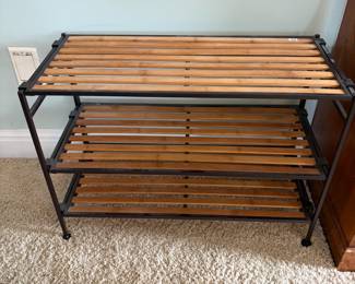 	#17		3 Tier Slat Shelving Unit - Metal frame wood slats. 27x18.5x12	 $ 20.00 																							