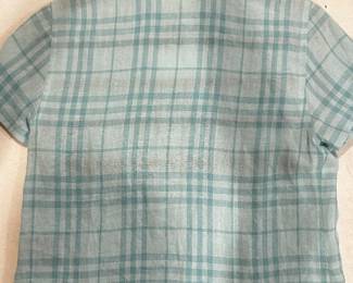 	#103	RA	Burberry women’s size 12, 100% linen short sleeve button-down shirt. Made in Italy 	 $ 70.00 		
