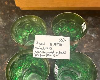 	#105	RA	Four piece Tumblr set Northwood glass Memphis pattern EAPG - as is gold rim	 $ 20.00 		