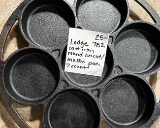 	#111	RA	Lodge 7B2 cast iron biscuit/muffin pan. 7 count, 13”.	 $ 25.00 		