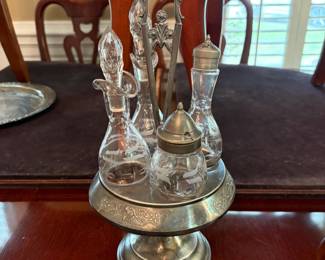 	#60		Antique Victorian Silverplated Marked Pihladelphia -Rotating Condiment Cruet Set 14.5"	 $ 65.00 		