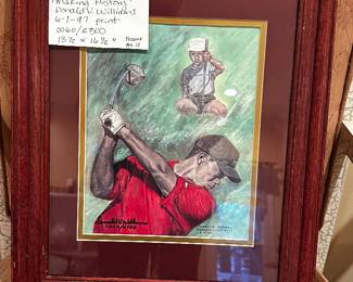 	#097	RA	Tiger Woods making history by Donald B Williams 6-1-97 art print 0060/2500 13.5x15.5” frame as is 	 $ 60.00 		