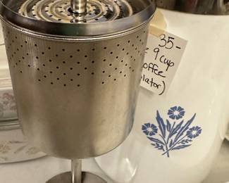	#092	RA	Corning ware blue corn flour, 9 cup coffee maker/percolator 	 $ 35.00 		
